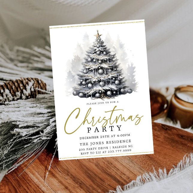 Invitation Noir et blanc moderne Arbre de Noël Gold (Créateur téléchargé)