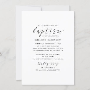 Invitation Noir et blanc moderne calligraphie simple baptême