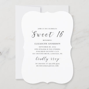 Invitation Noir et blanc moderne calligraphie simple Sweet 16
