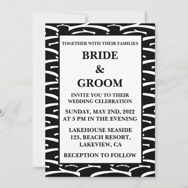Invitation Noir et blanc moderne Grille Mariage de luxe (Devant)