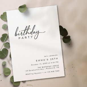 Invitation Noir et Blanc Moderne Typographie Minimale Anniver