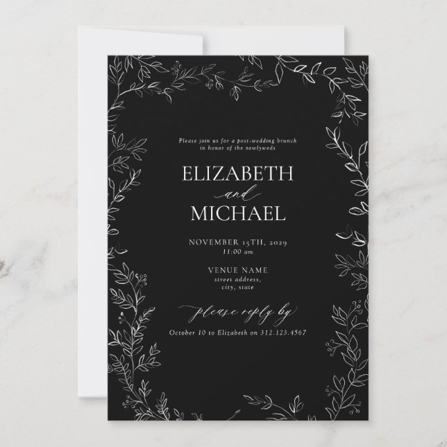 Invitation Noir et blanc Petit feuillet Mariage Brunch (Devant)