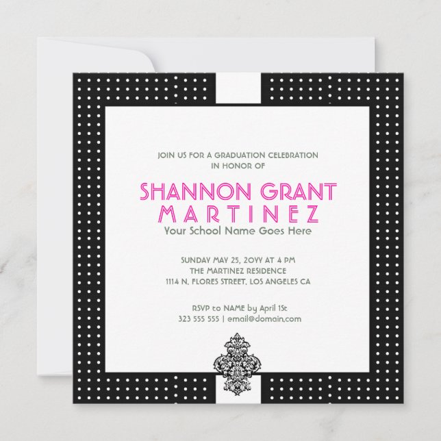 Invitation noir et blanc Polka-point élégant (Devant)