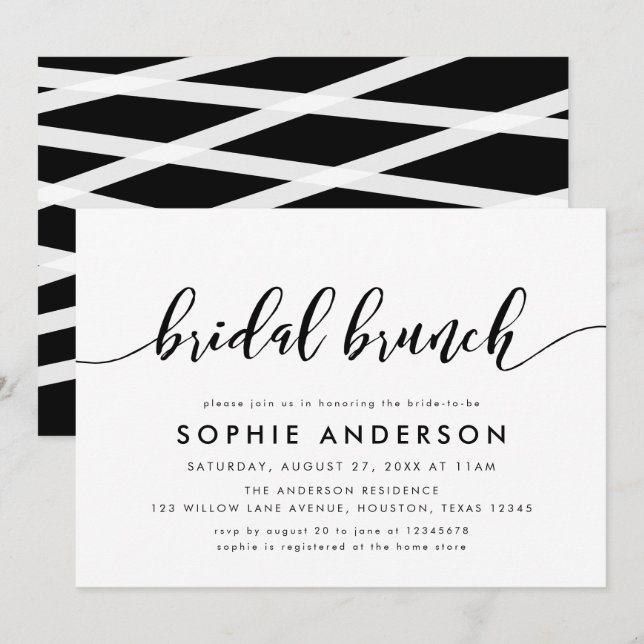 Invitation Noir et blanc Script de relaxation Brunch nuptial (Devant / Derrière)