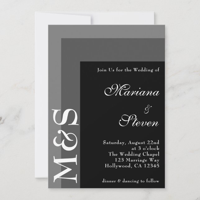 Invitation Noir et blanc Simple moderne Mariage de script chi (Devant)