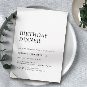 Invitation Noir et blanc simples   Dîner d'anniversaire moder