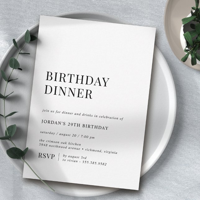 Invitation Noir et blanc simples | Dîner d'anniversaire moder (Créateur téléchargé)