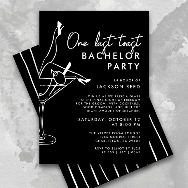 Invitation Noir et blanc Un Dernier Toast Martini Bachelor (Créateur téléchargé)