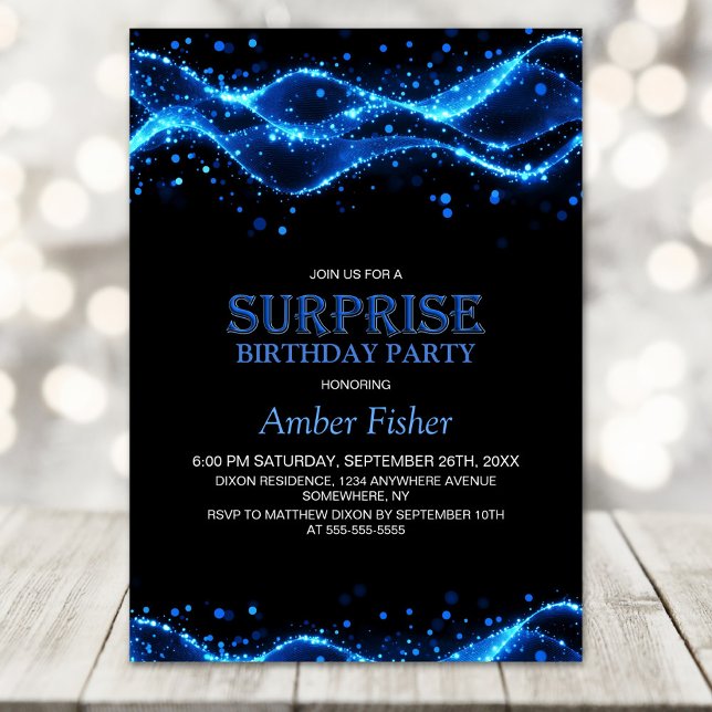 Invitation Noir et Bleu Surprise Tout âge Anniversaire (Créateur téléchargé)