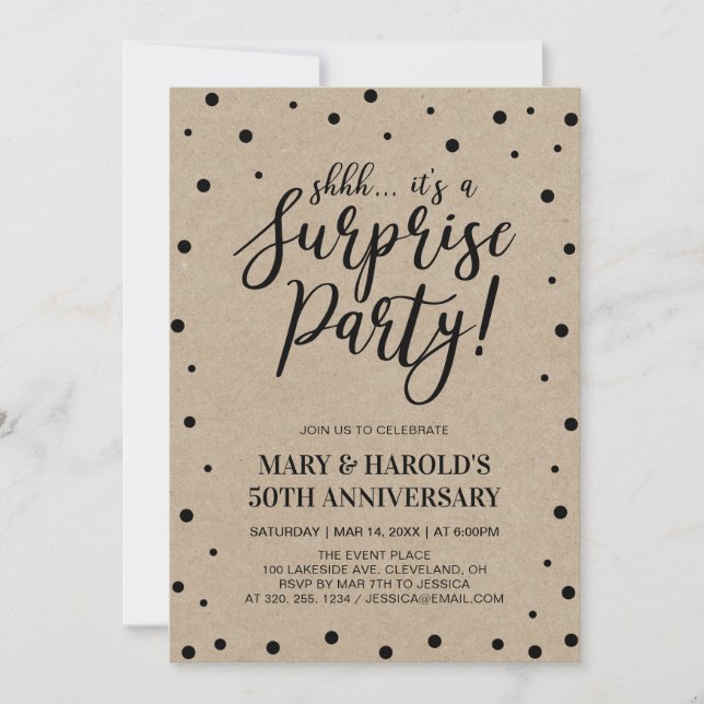 Invitation Noir et marbre | 50e anniversaire du Mariage surpr (Devant)