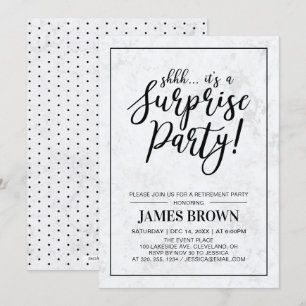 Invitation Noir et marbre   Parti de retraite surprise modern