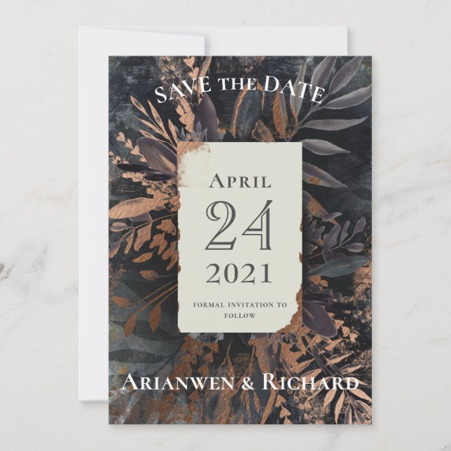 Invitation Noir et Moody Wedding enregistrer la date (Devant)