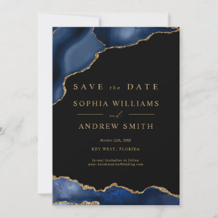 Invitation Noir et Navy Or Épargnez la Date