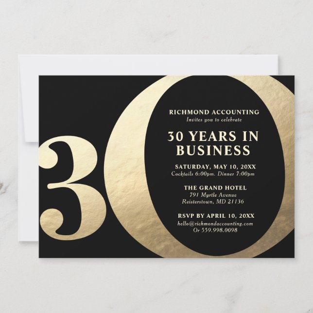 Invitation Noir et Or 30e Anniversaire de l'entreprise (Devant)