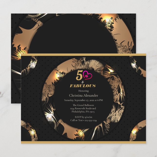 Invitation Noir et Or 50e Anniversaire de la fête Classique (Devant / Derrière)