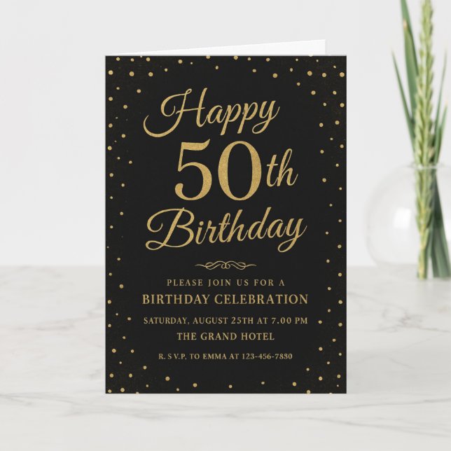 Invitation Noir et Or 50e anniversaire Elegant Script (Devant)