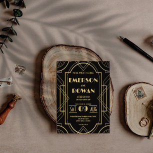 Invitation Noir et or Art déco années folles personnalisé