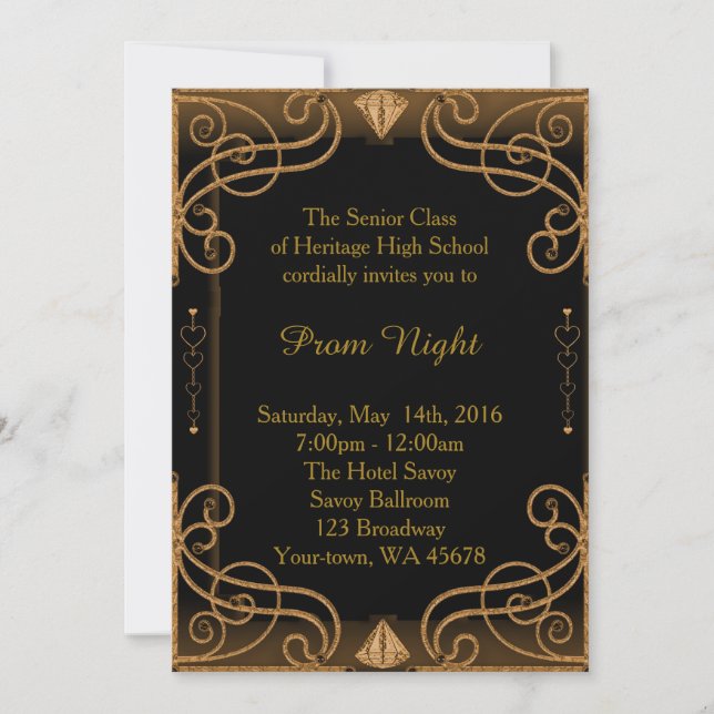 Invitation Noir et or de la nuit du Prom (Devant)