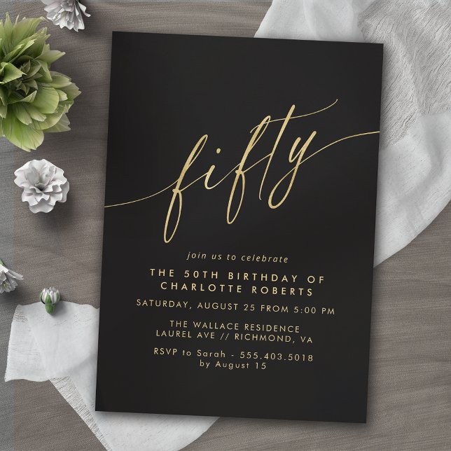 Invitation Noir et or | Modern Sleek Glam 50e anniversaire (Créateur téléchargé)