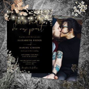 Invitation Noir et or roses gothiques lumières photo mariage