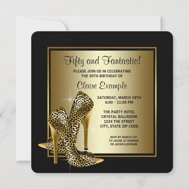 Invitation Noir et or talons hauts femmes fête d'anniversaire (Devant)