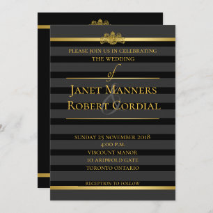 Invitation Noir et or Tuxedo Stripe Mariage élégant