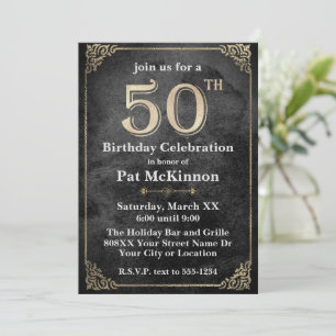 Invitation Noir et Or Vintage 50e Anniversaire
