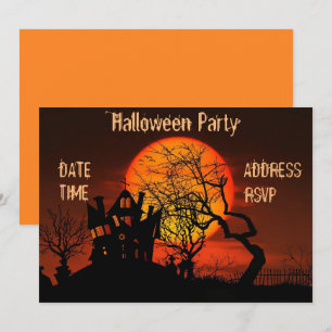 Invitation Noir et orange de maison hanté par partie de