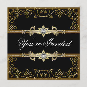 Invitation Noir et partie de cravate noire d'or