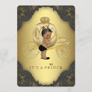 Invitation Noir et prince ethnique baby shower d'or