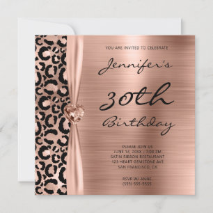 Invitation Noir et Rose Gold Léopard Glam 30e Anniversaire