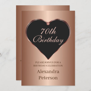 Invitation Noir Et Rose Gold Minimaliste Coeur Anniversaire