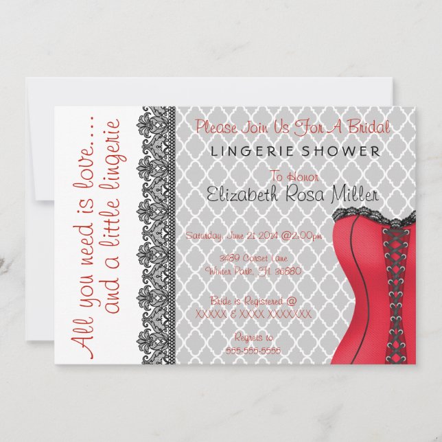 Invitation noir et rouge de Fête de la mariée de (Devant)