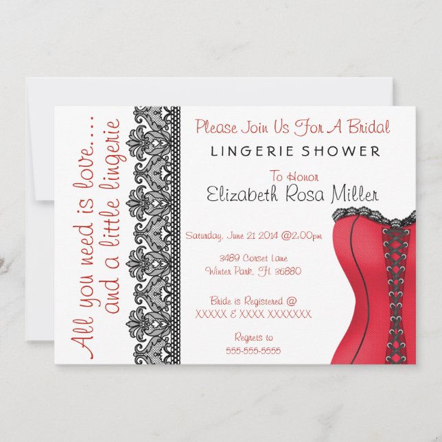 Invitation noir et rouge de Fête de la mariée de (Devant)