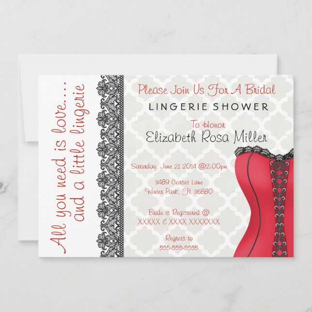 Invitation noir et rouge de Fête de la mariée de (Devant)