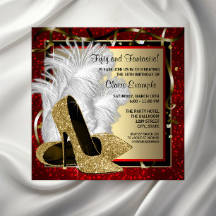 Invitation Noir et rouge et or talons hauts fête d'anniversai
