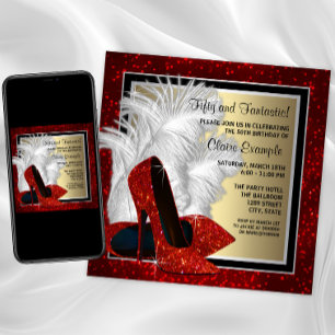 Invitation Noir et rouge et or talons hauts fête d'anniversai