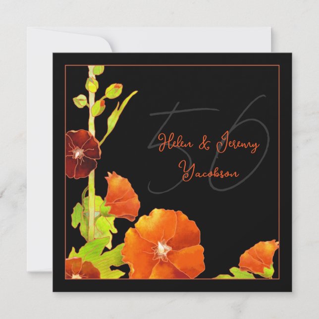 Invitation Noir et rouge floral 50e anniversaire de mariage d (Devant)