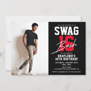 Invitation Noir et Rouge Swag 16e Anniversaire