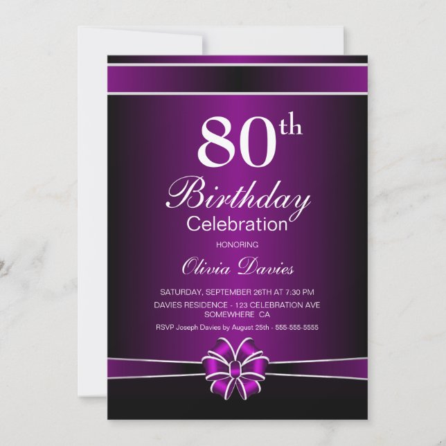 Invitation Noir et violet 80e anniversaire (Devant)