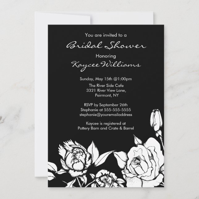 Invitation Noir floral chic d'invitation de Fête de la mariée (Devant)
