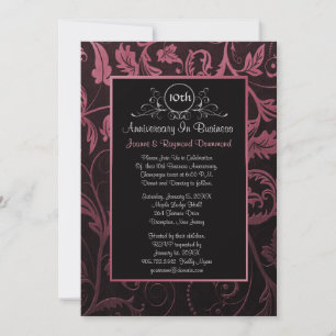 Invitation Noir - Framboise Damas 10e anniversaire d'affaires