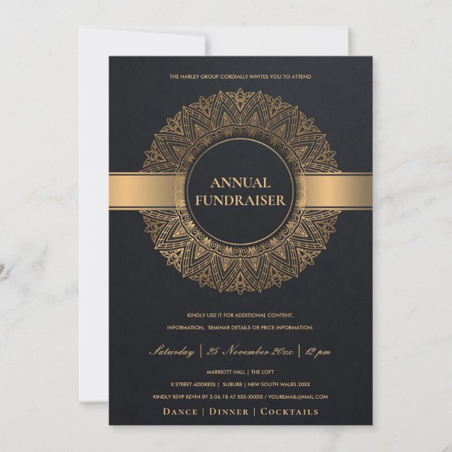 INVITATION NOIR GOLD ORNATE MANDALA CORPORATE PARTY (Devant)