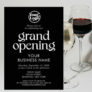 Invitation Noir Grand Ouverture Professionnel Logo Minimalist