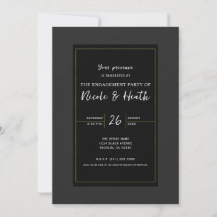 Invitation Noir Gris Or Moderne Élégant Minimaliste Engagemen