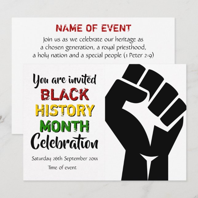 Invitation NOIR HISTORIQUE MOIS Fête de la fête de l'événemen (Devant / Derrière)