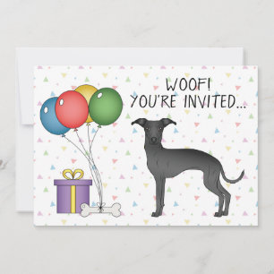 Invitation Noir italien Greyhound mignon dessin chien Anniver
