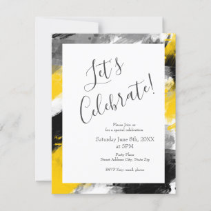 Invitation Noir Jaune Blanc Moderne Abstrait Brosses