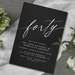 Invitation Noir lisse   Script formel Moody 40e anniversaire