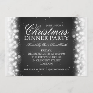 Invitation Noir magique élégant d'étincelle de dîner de Noël